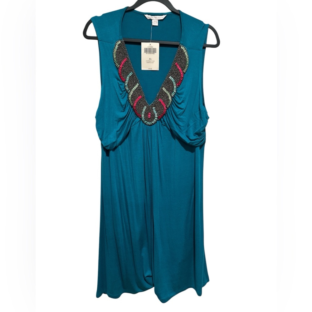 BOSTON PROPER EMBELLISHED BEADED V-NECK BERMUDA BAY SLEEVELESS DRESS COVERUP XL
